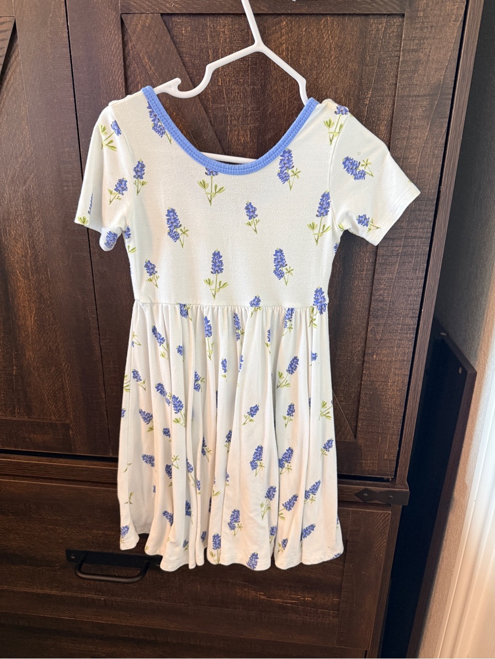 Girls White Lavender-Print Short Sleeve Dress